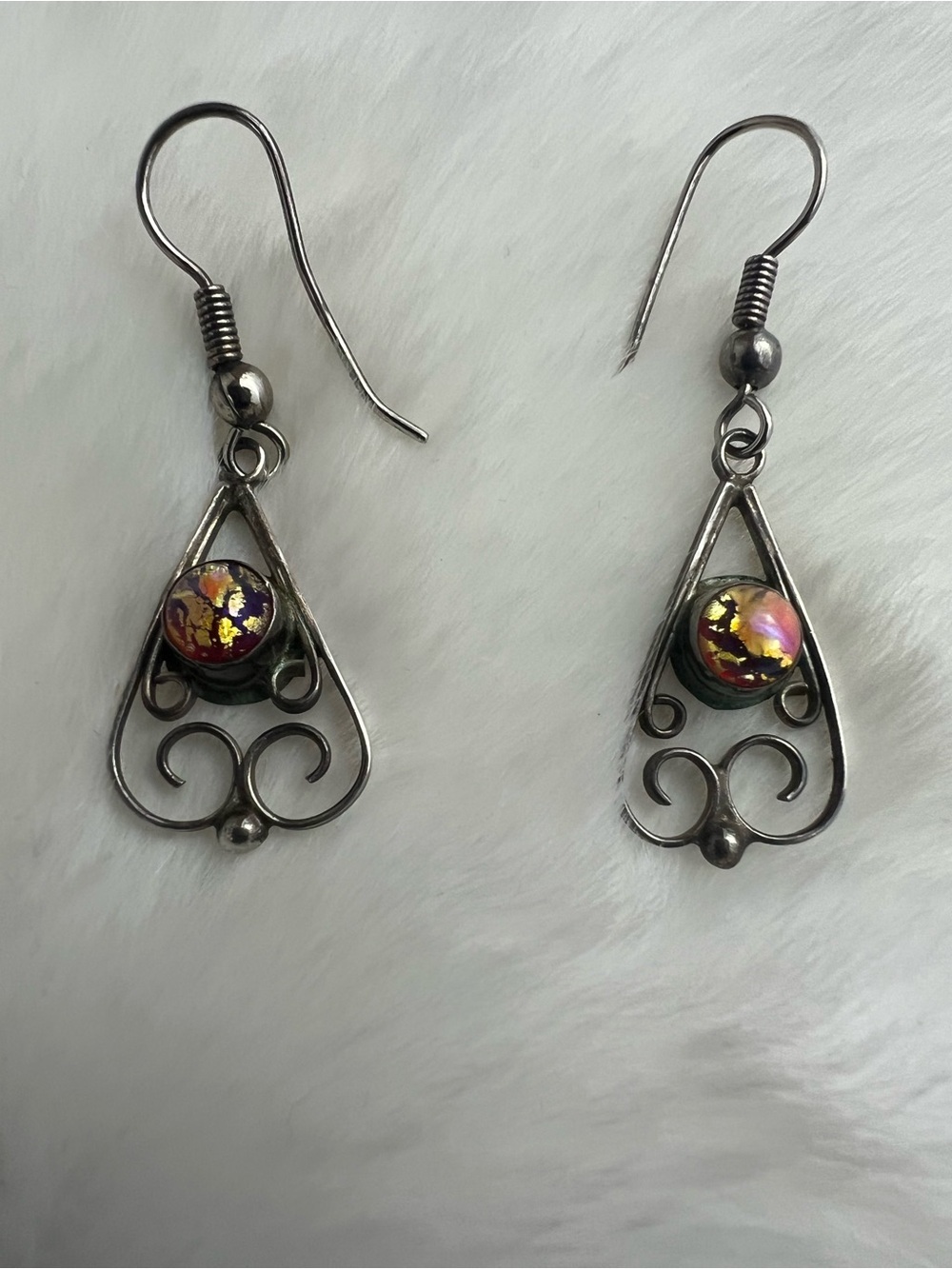 VTG Mexico ART PLATA 925 Sterling Silver Dragon's Breath Fire Opal Earrings Set
